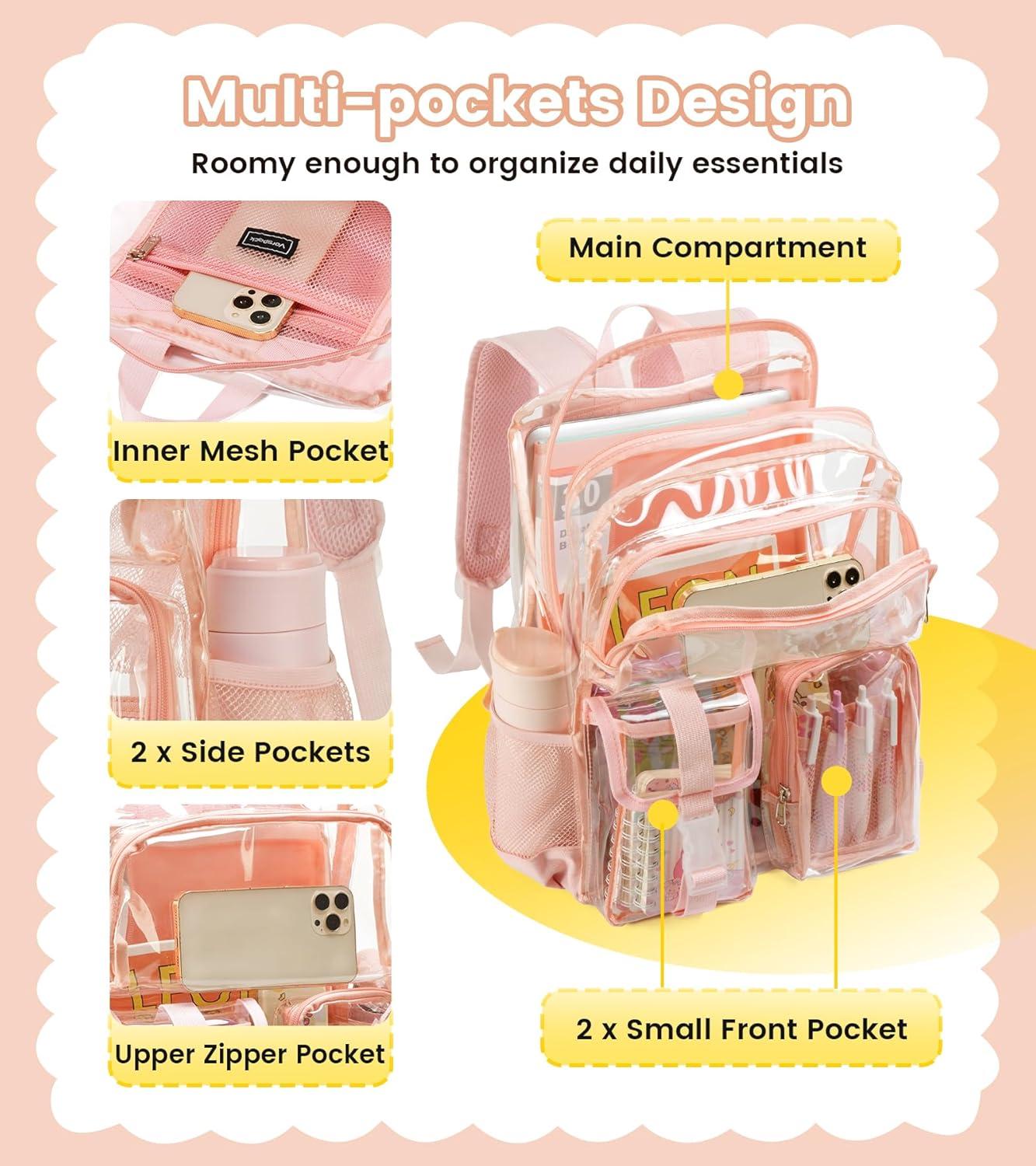 imageVorspack Clear Backpack for School Heavy Duty Transparent Bookbag for Girls Boys Large See Through backpacks for Work College Travel PinkPink