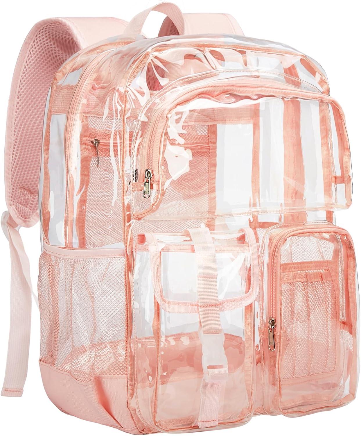 imageVorspack Clear Backpack for School Heavy Duty Transparent Bookbag for Girls Boys Large See Through backpacks for Work College Travel PinkPink
