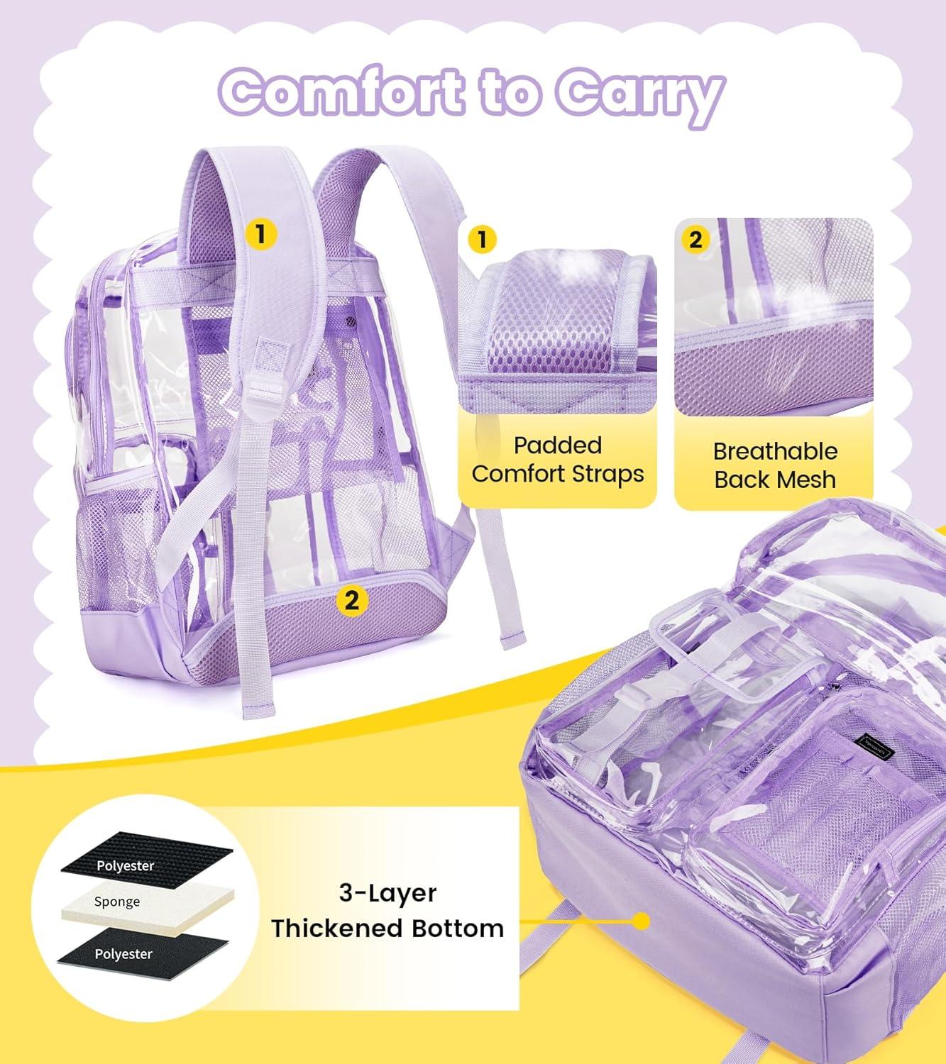 imageVorspack Clear Backpack for School Heavy Duty Transparent Bookbag for Girls Boys Large See Through backpacks for Work College Travel PinkPurple