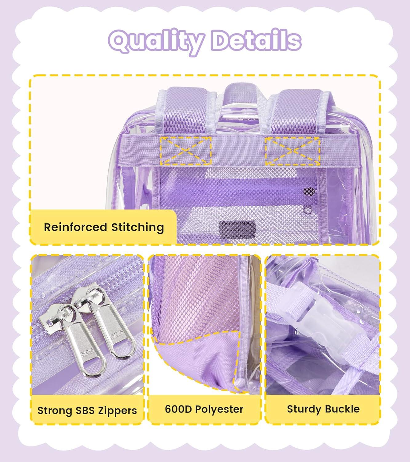imageVorspack Clear Backpack for School Heavy Duty Transparent Bookbag for Girls Boys Large See Through backpacks for Work College Travel PinkPurple