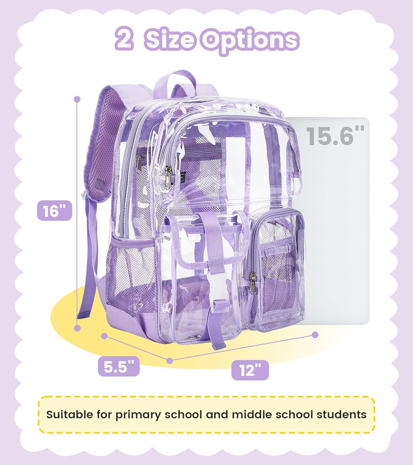 imageVorspack Clear Backpack for School Heavy Duty Transparent Bookbag for Girls Boys Large See Through backpacks for Work College Travel PinkPurple