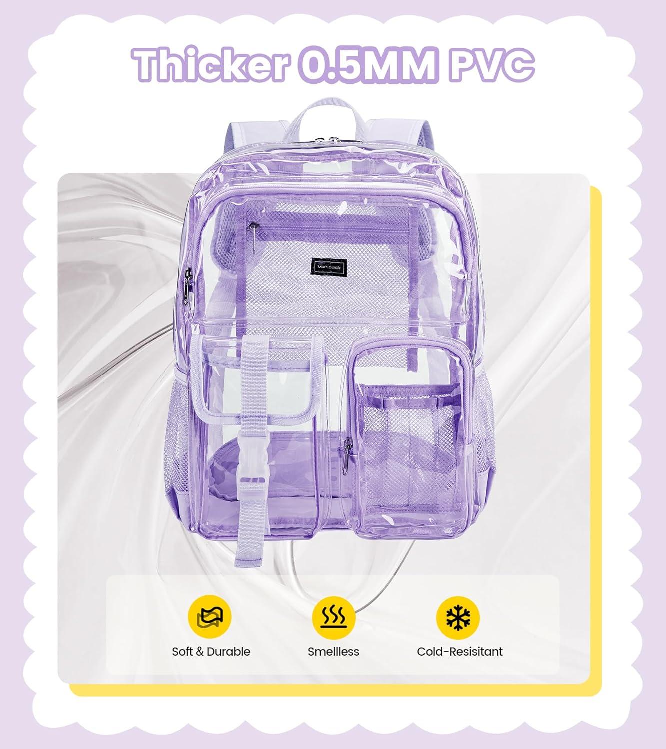 imageVorspack Clear Backpack for School Heavy Duty Transparent Bookbag for Girls Boys Large See Through backpacks for Work College Travel PinkPurple