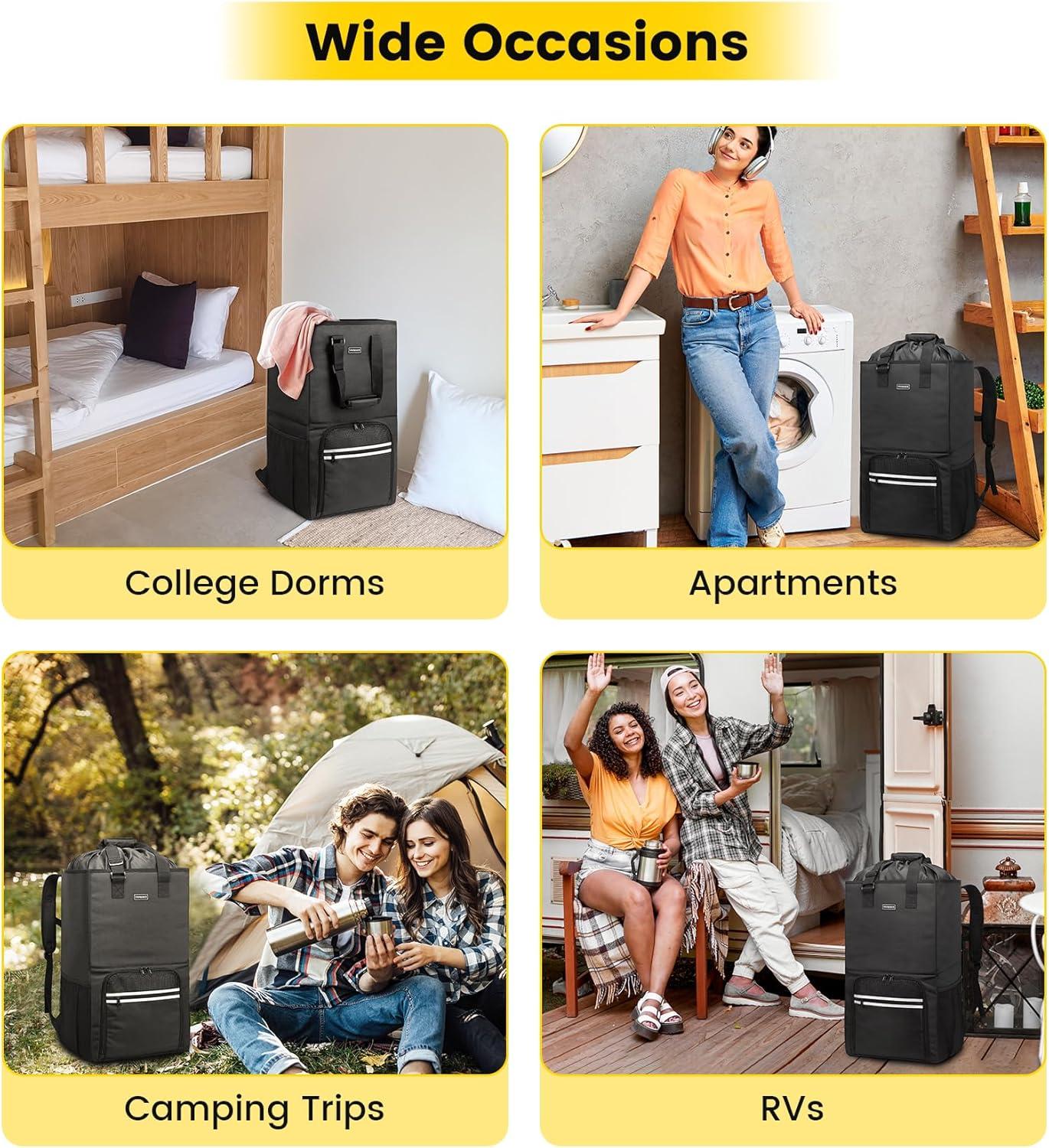 imageVorspack Laundry Bag Backpack Extra Large Laundry Bags with Shoulder Straps Heavyduty 2 in 1 Laundry Hamper Basket for College Dorm Camp Laundromat Room Essentials BlackBlack