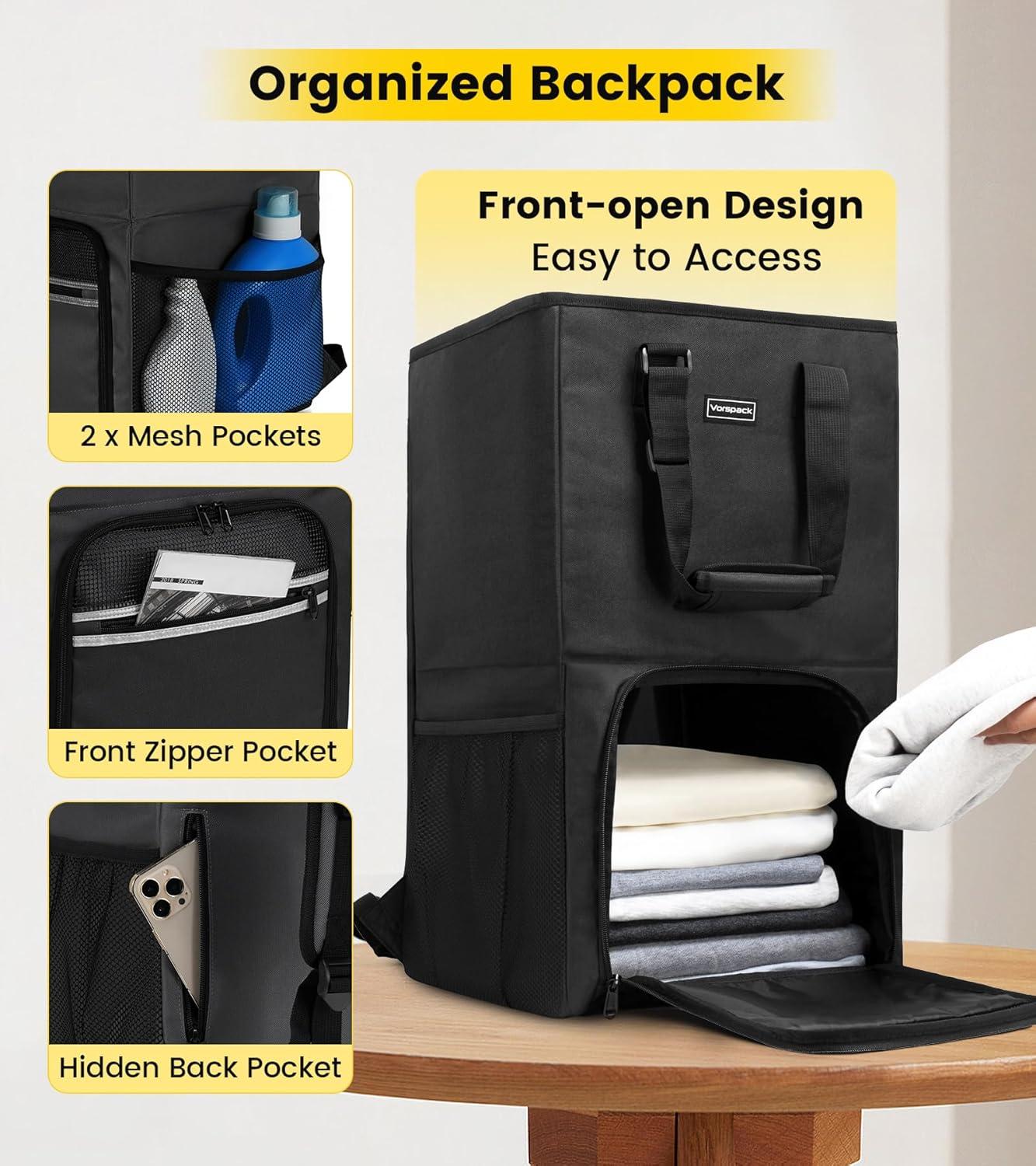 imageVorspack Laundry Bag Backpack Extra Large Laundry Bags with Shoulder Straps Heavyduty 2 in 1 Laundry Hamper Basket for College Dorm Camp Laundromat Room Essentials BlackBlack