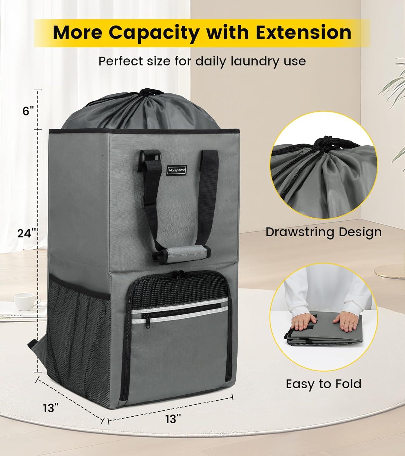 imageVorspack Laundry Bag Backpack Extra Large Laundry Bags with Shoulder Straps Heavyduty 2 in 1 Laundry Hamper Basket for College Dorm Camp Laundromat Room Essentials BlackGrey