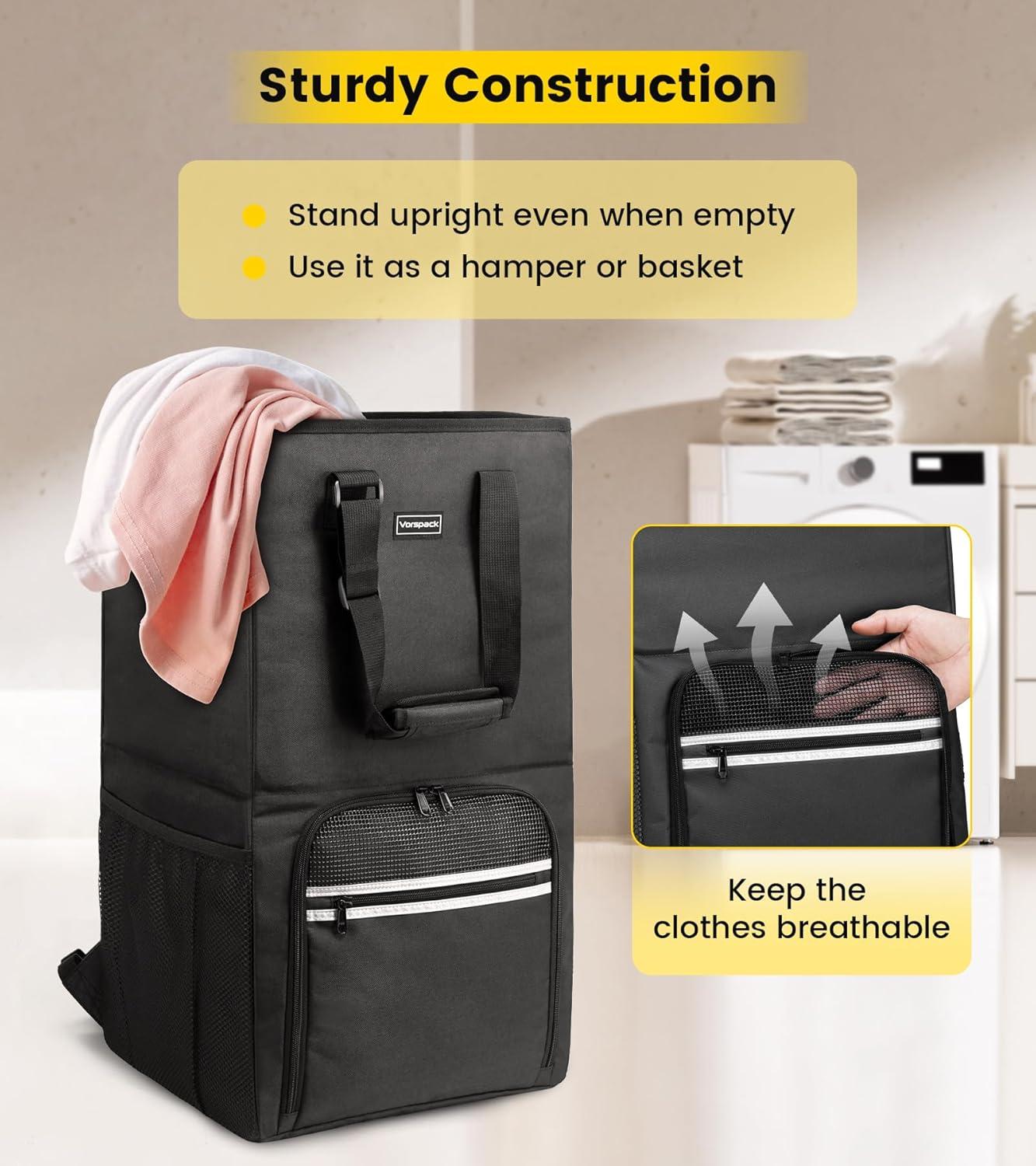 imageVorspack Laundry Bag Backpack Extra Large Laundry Bags with Shoulder Straps Heavyduty 2 in 1 Laundry Hamper Basket for College Dorm Camp Laundromat Room Essentials BlackBlack