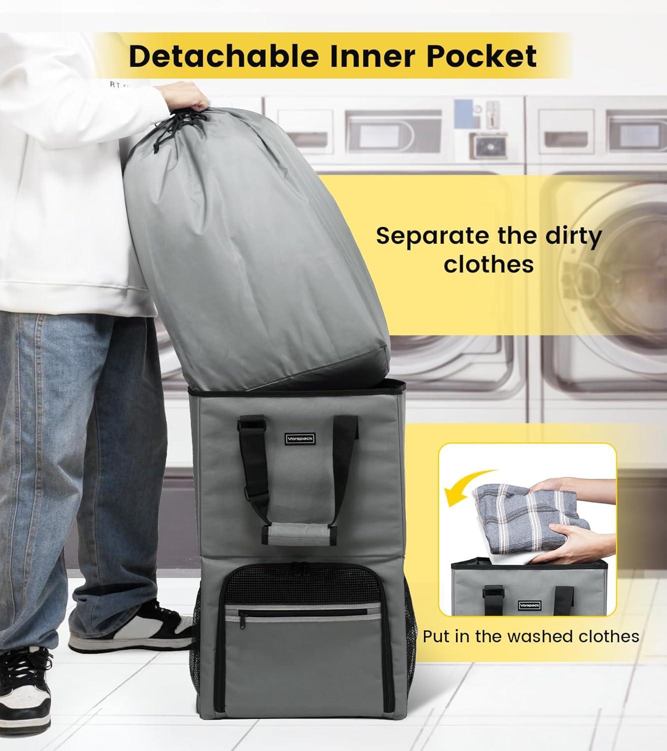 imageVorspack Laundry Bag Backpack Extra Large Laundry Bags with Shoulder Straps Heavyduty 2 in 1 Laundry Hamper Basket for College Dorm Camp Laundromat Room Essentials BlackGrey