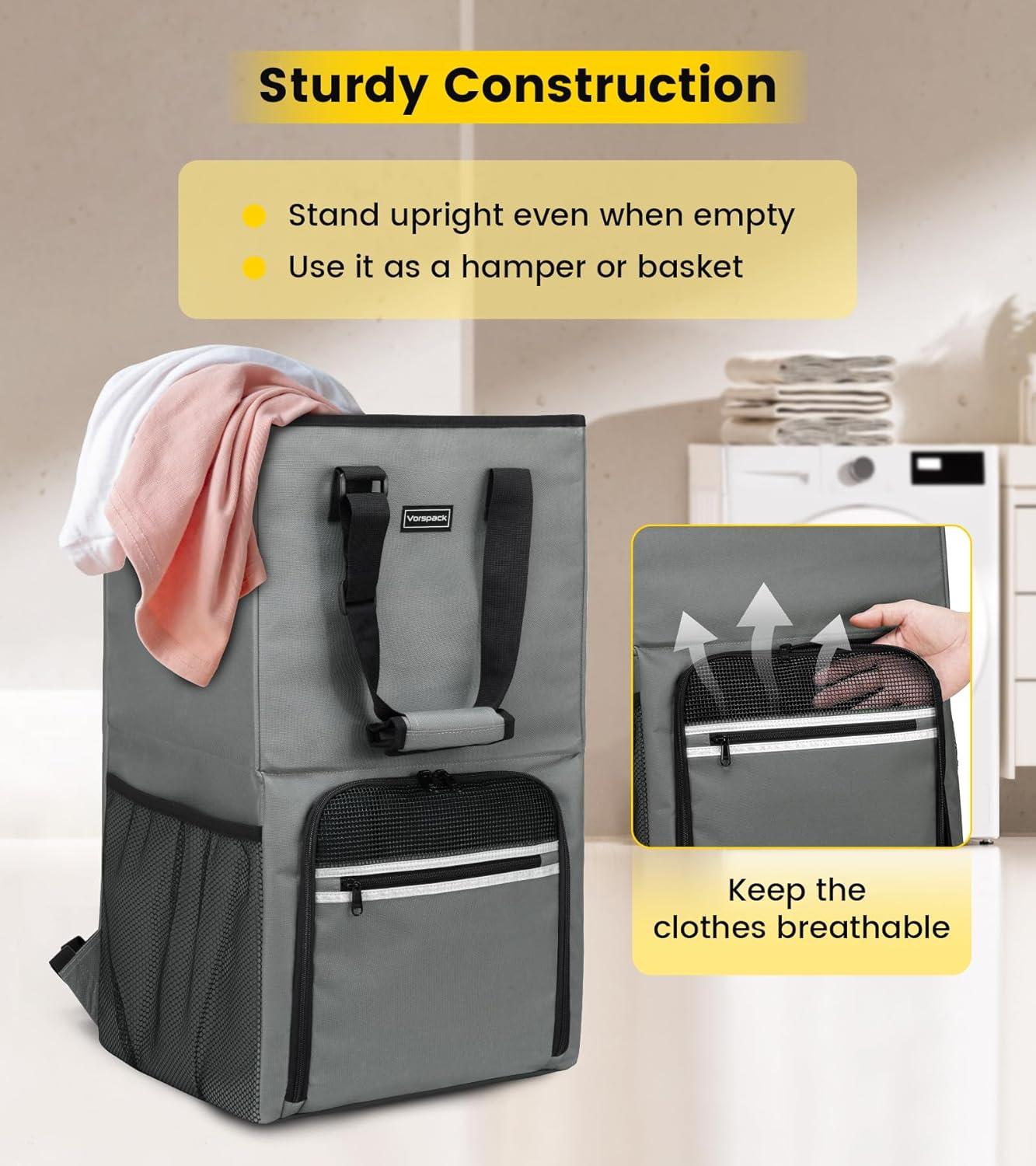 imageVorspack Laundry Bag Backpack Extra Large Laundry Bags with Shoulder Straps Heavyduty 2 in 1 Laundry Hamper Basket for College Dorm Camp Laundromat Room Essentials BlackGrey