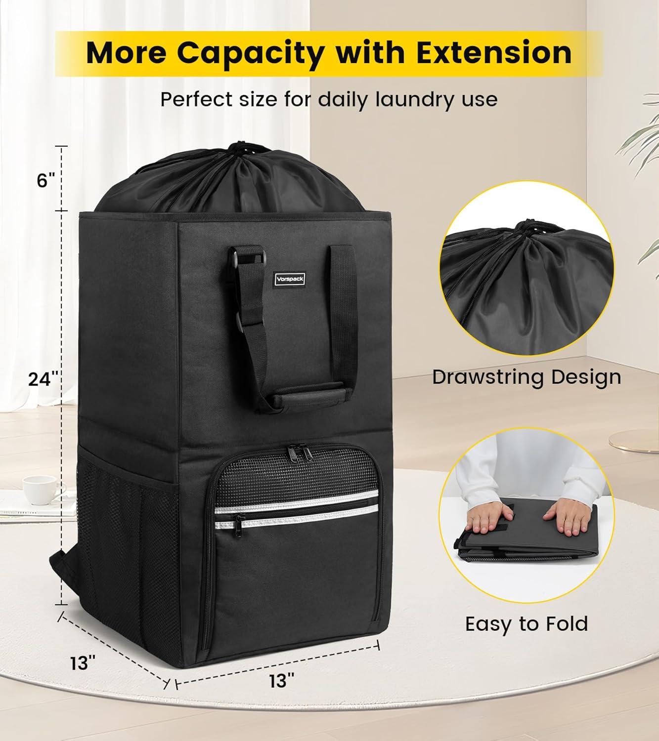 imageVorspack Laundry Bag Backpack Extra Large Laundry Bags with Shoulder Straps Heavyduty 2 in 1 Laundry Hamper Basket for College Dorm Camp Laundromat Room Essentials BlackBlack