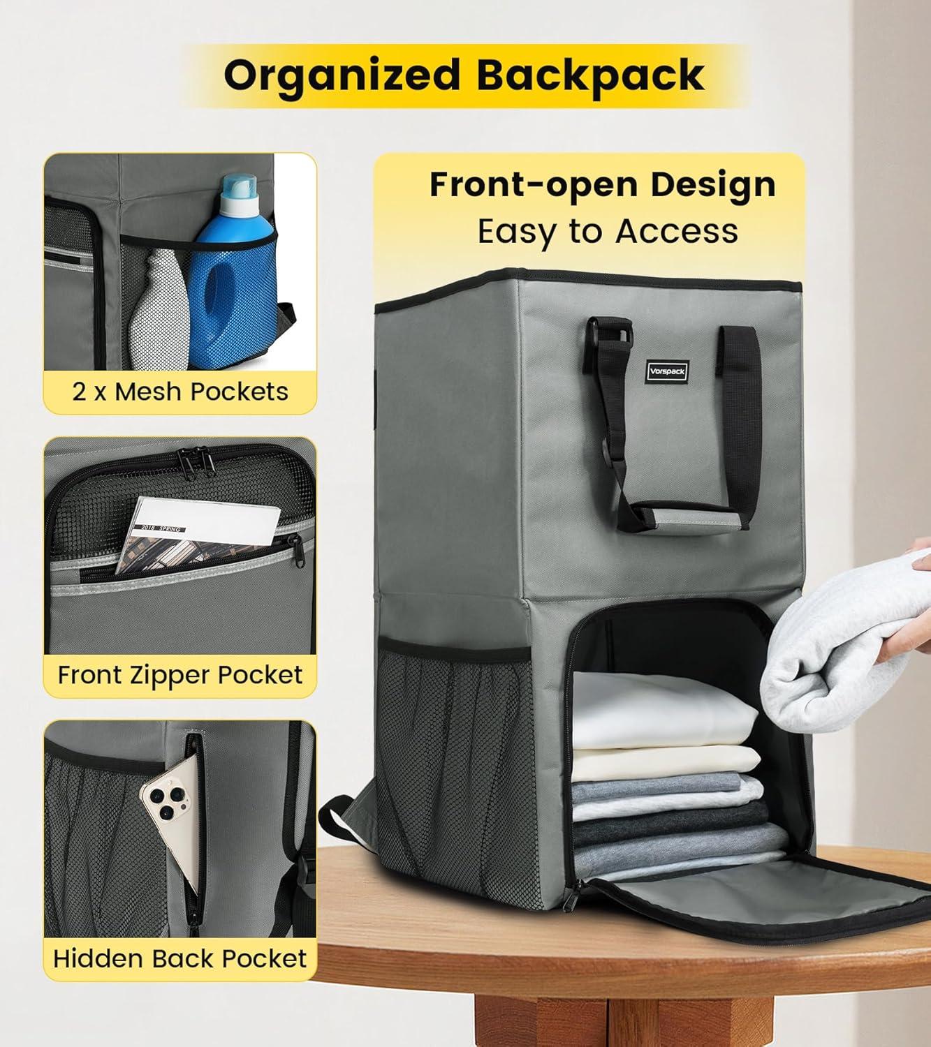 imageVorspack Laundry Bag Backpack Extra Large Laundry Bags with Shoulder Straps Heavyduty 2 in 1 Laundry Hamper Basket for College Dorm Camp Laundromat Room Essentials BlackGrey