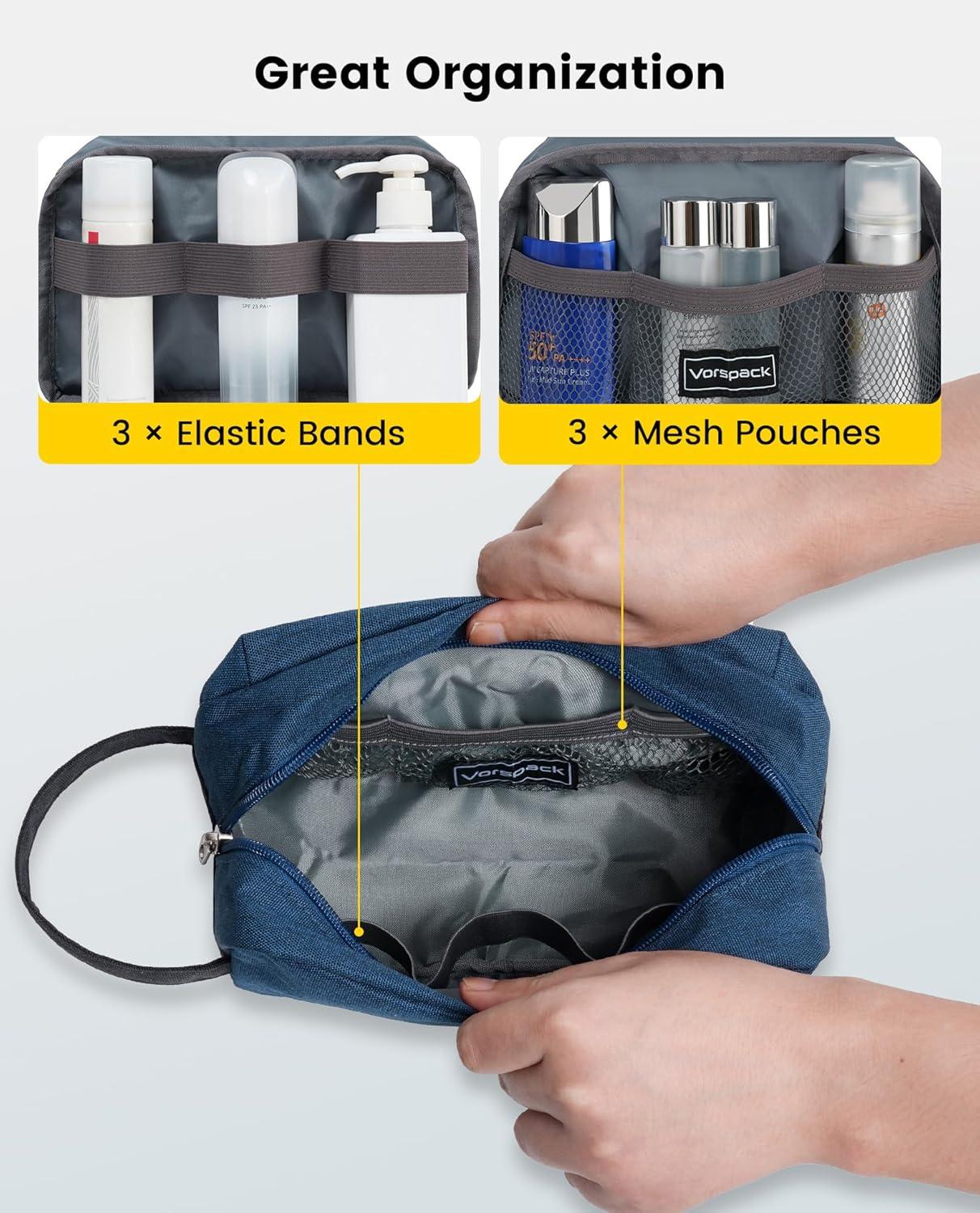 imageVorspack Travel Toiletry Bag Water Resistant Toiletry Bag for Men Small Travel Bag for Toiletries Accessories BlackNavy Blue
