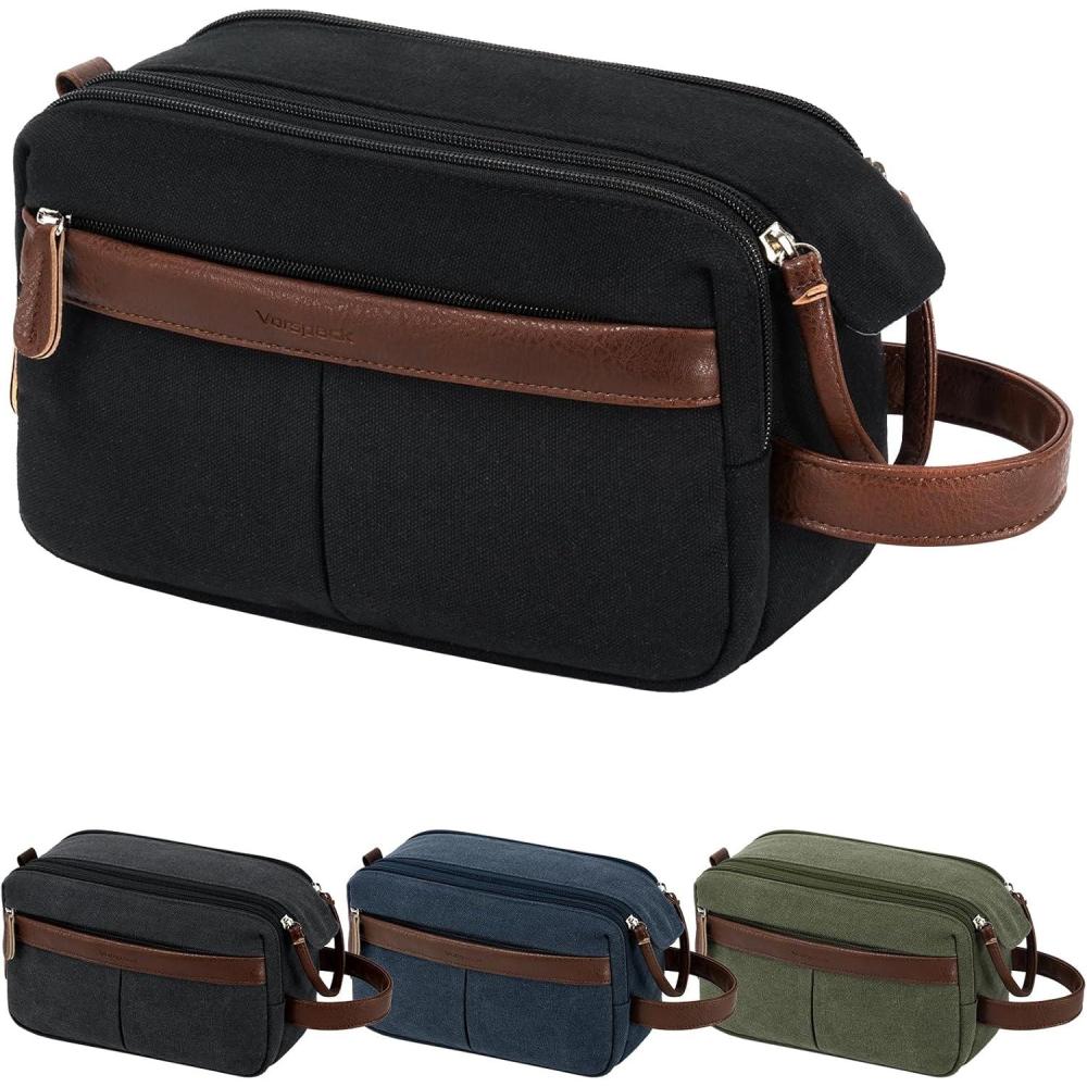 imageVorspack Canvas Toiletry Bag for Men Water Resistant Travel Bag for Toiletries Bathroom Essentials Accessories Black