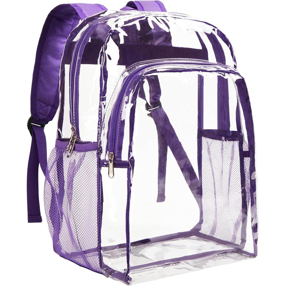 imageVorspack Clear Backpack Heavy Duty Clear Backpacks for School Transparent Bookbag for Girls Boys Large See Through Bag for Work College Concert BlackPurple