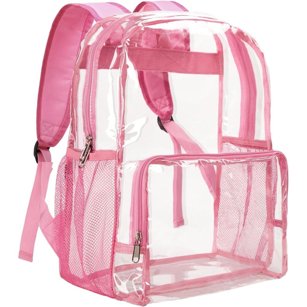 imageVorspack Clear Backpack Heavy Duty Large Clear Backpacks for School See Through Bookbag for Girls Boys Transparent Bag for Work Concert College BlackPink