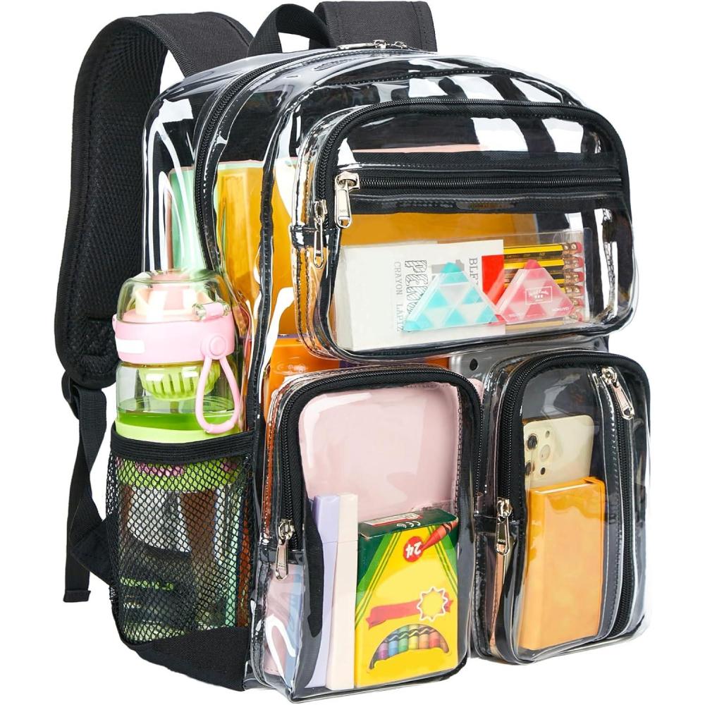imageVorspack Clear Backpack for School Heavy Duty See Through Bookbag for Girls Boys Large Transparent Backpacks for Work Travel Festival PurpleBlack