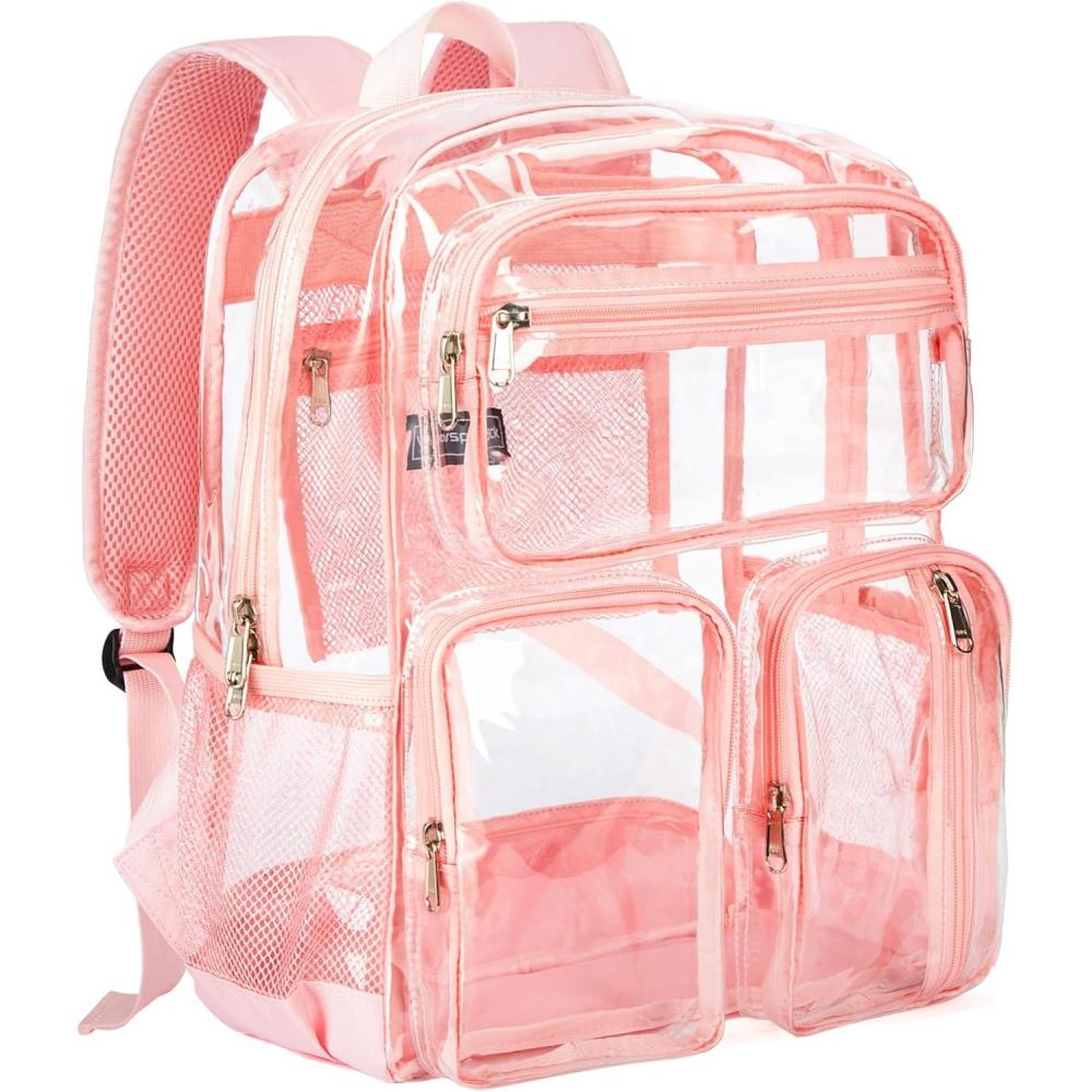 imageVorspack Clear Backpack for School Heavy Duty See Through Bookbag for Girls Boys Large Transparent Backpacks for Work Travel Festival PurplePink
