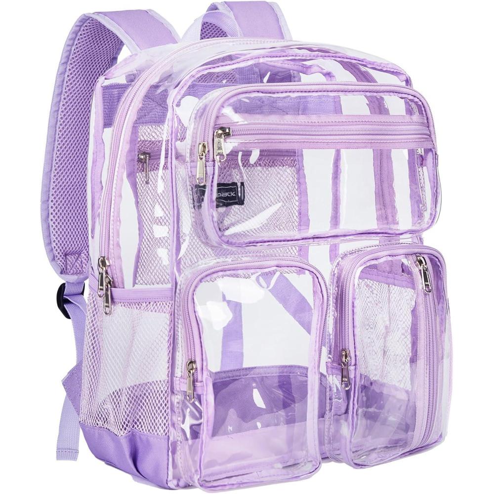 imageVorspack Clear Backpack for School Heavy Duty See Through Bookbag for Girls Boys Large Transparent Backpacks for Work Travel Festival PurplePurple