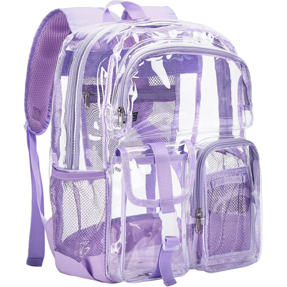 imageVorspack Clear Backpack for School Heavy Duty Transparent Bookbag for Girls Boys Large See Through backpacks for Work College Travel PinkPurple