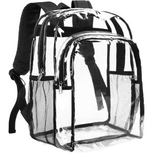 Vorspack Clear Backpack Heavy Duty – Clear Backpacks for School Transparent Bookbag for Girls Boys Large See Through Bag for Work, College, Concert – Black(Black)