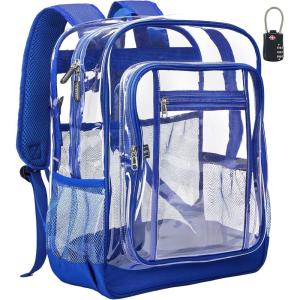 Vorspack Clear Backpack Heavy Duty – Extra Large Clear Backpacks with TSA Lock Transparent See Through Bookbag for School, Work, College, Travel – Black(Blue)