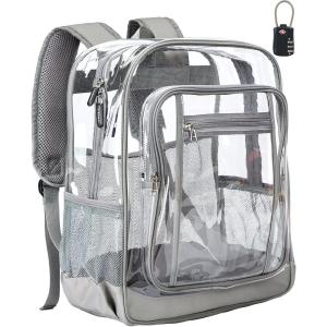 Vorspack Clear Backpack Heavy Duty – Extra Large Clear Backpacks with TSA Lock Transparent See Through Bookbag for School, Work, College, Travel – Black(Grey)