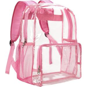 Vorspack Clear Backpack Heavy Duty – Large Clear Backpacks for School See Through Bookbag for Girls Boys Transparent Bag for Work, Concert, College – Black(Pink)