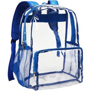 Vorspack Clear Backpack Heavy Duty – Large Clear Backpacks for School See Through Bookbag for Girls Boys Transparent Bag for Work, Concert, College – Black(Blue)