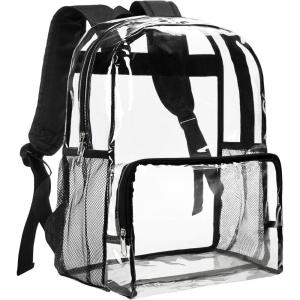 Vorspack Clear Backpack Heavy Duty – Large Clear Backpacks for School See Through Bookbag for Girls Boys Transparent Bag for Work, Concert, College – Black(Black)