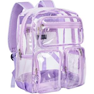 Vorspack Clear Backpack for School – Heavy Duty See Through Bookbag for Girls Boys Large Transparent Backpacks for Work, Travel, Festival – Purple(Purple)