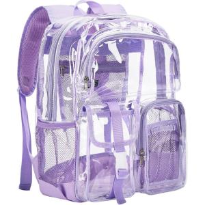 Vorspack Clear Backpack for School – Heavy Duty Transparent Bookbag for Girls Boys Large See Through backpacks for Work, College, Travel – Pink(Purple)