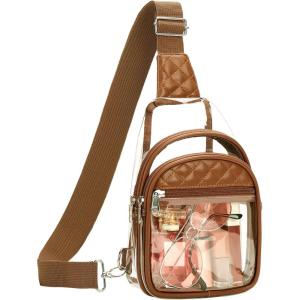Vorspack Clear Bag for Stadium Events – Crossbody Bag for Women Clear Stadium Bag for Concerts Sports Festivals(Brown)