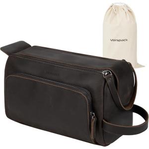 Vorspack Genuine Leather Toiletry Bag for Men – Water Resistant Travel Bag for Toiletries, Essentials, Accessories – Dark Brown(Dark Brown)
