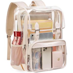 Vorspack Heavy Duty Clear Backpack – Large See Through Bookbag Transparent Backpacks for College, Work, Travel – Black(Apricot)
