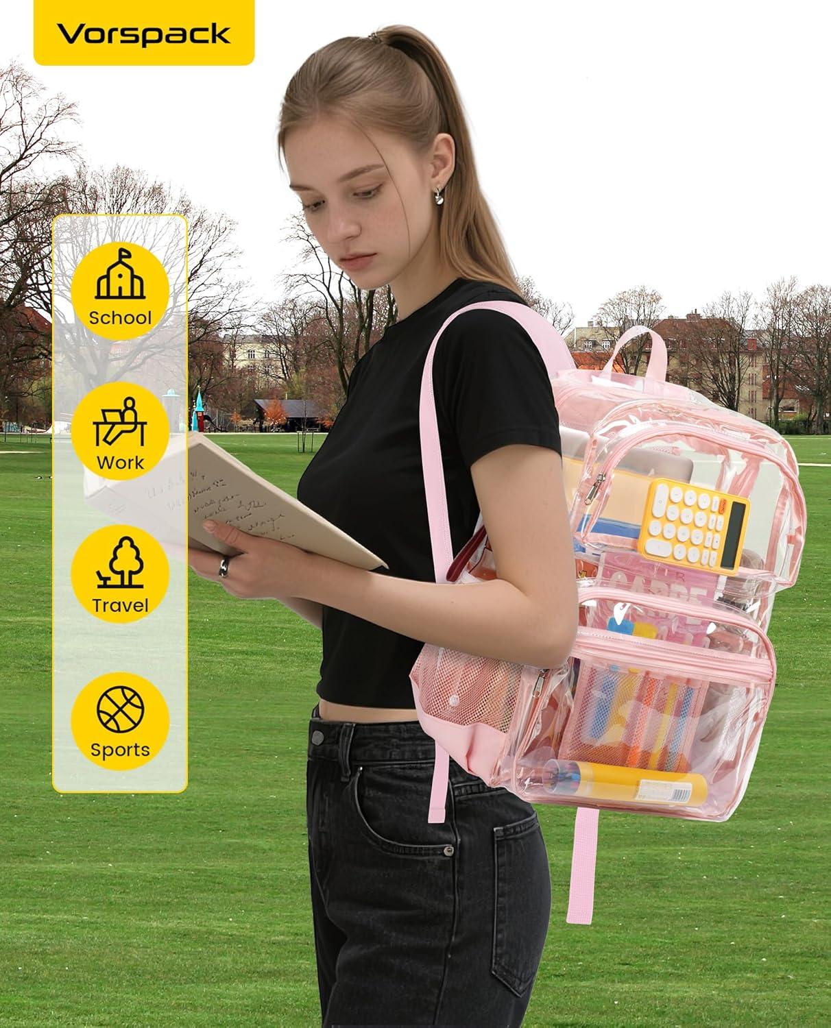 imageVorspack Clear Backpack for School Heavy Duty See Through Bookbag for Girls Boys Large Transparent Backpacks for Work Travel BlackPink