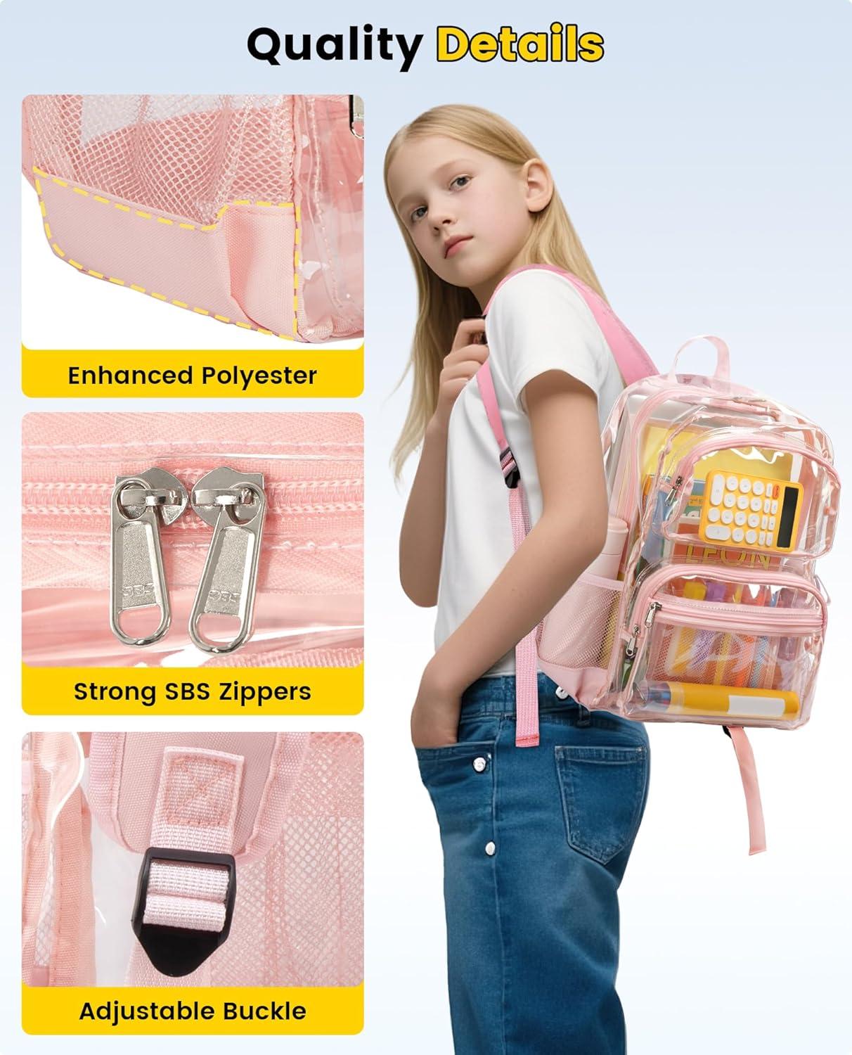 imageVorspack Clear Backpack for School Heavy Duty See Through Bookbag for Girls Boys Large Transparent Backpacks for Work Travel BlackPink