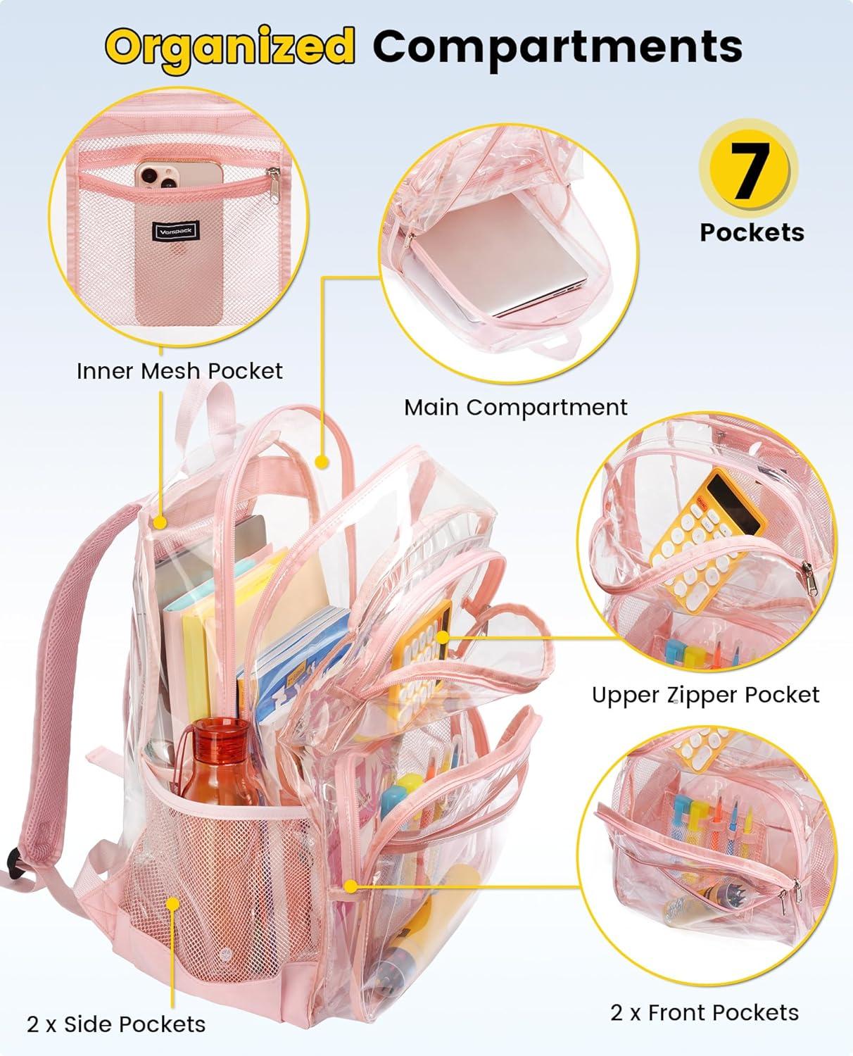 imageVorspack Clear Backpack for School Heavy Duty See Through Bookbag for Girls Boys Large Transparent Backpacks for Work Travel BlackPink