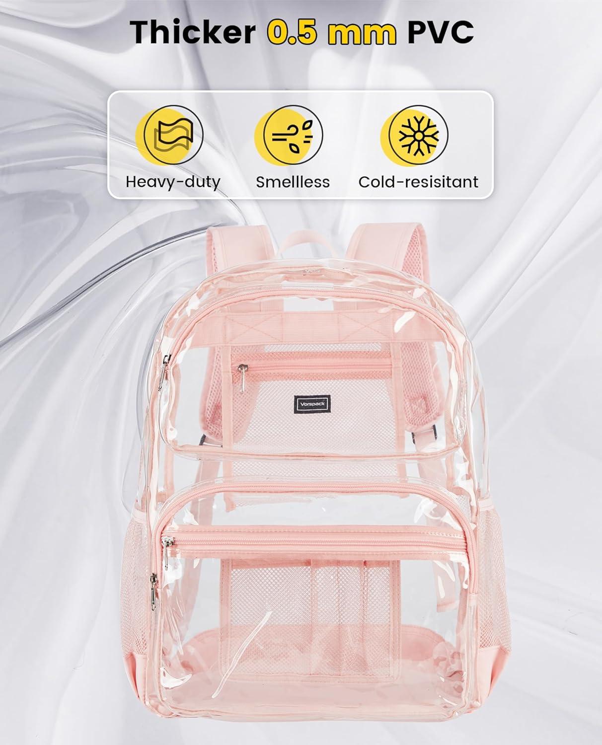 imageVorspack Clear Backpack for School Heavy Duty See Through Bookbag for Girls Boys Large Transparent Backpacks for Work Travel BlackPink