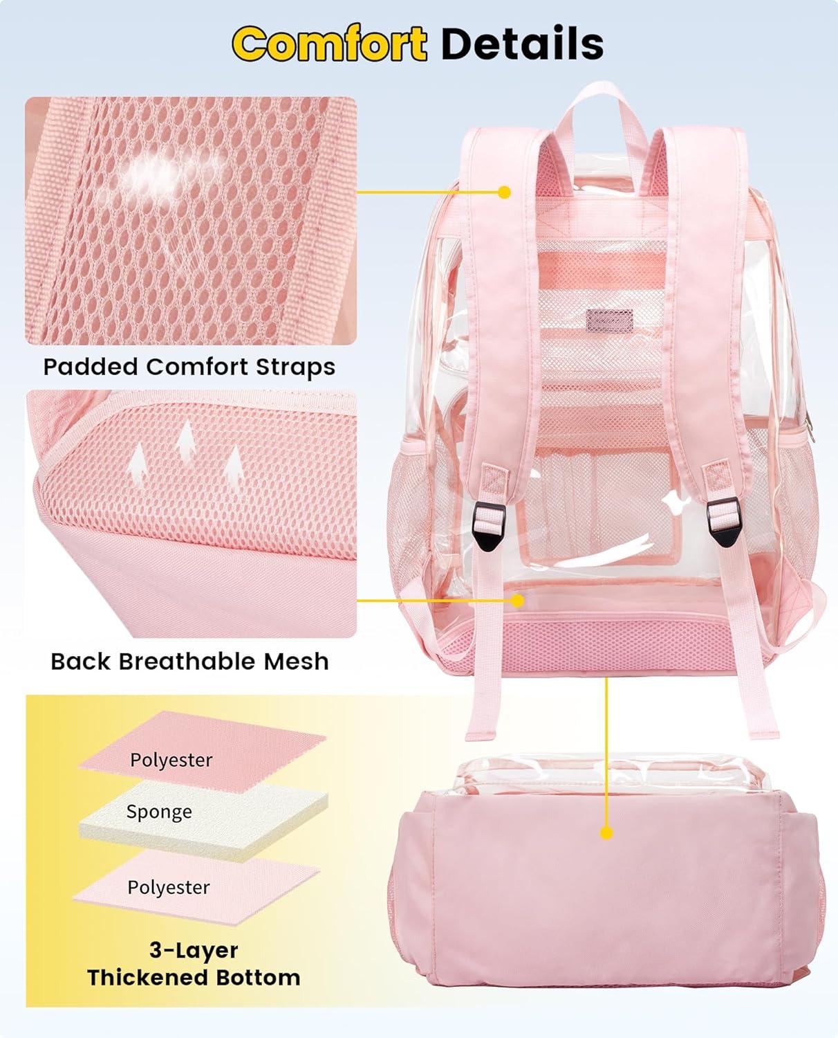 imageVorspack Clear Backpack for School Heavy Duty See Through Bookbag for Girls Boys Large Transparent Backpacks for Work Travel BlackPink