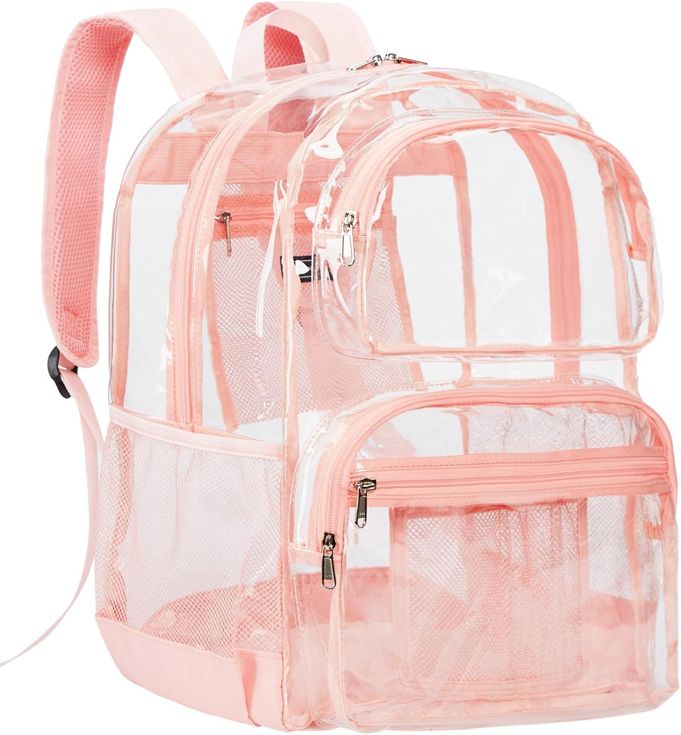 imageVorspack Clear Backpack for School Heavy Duty See Through Bookbag for Girls Boys Large Transparent Backpacks for Work Travel BlackPink