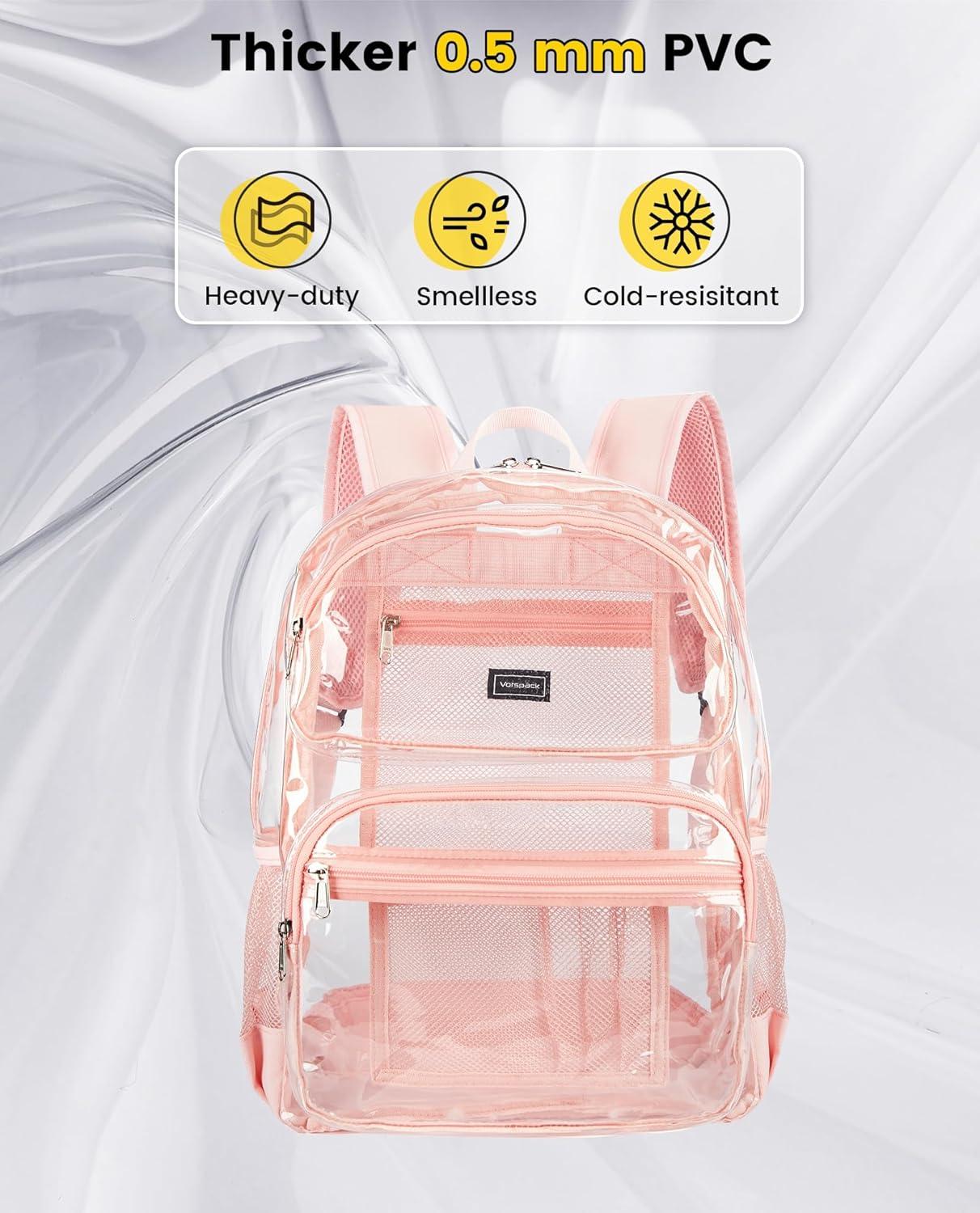 imageVorspack Clear Backpack for School Heavy Duty See Through Bookbag for Girls Boys Large Transparent Backpacks for Work Travel BlackPink