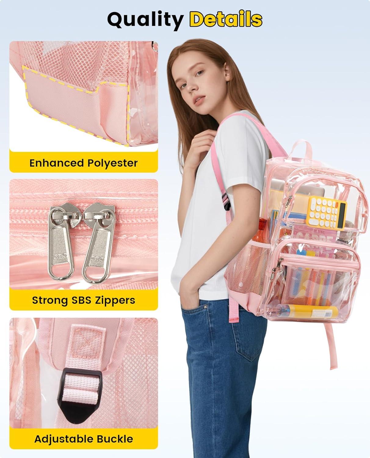 imageVorspack Clear Backpack for School Heavy Duty See Through Bookbag for Girls Boys Large Transparent Backpacks for Work Travel BlackPink
