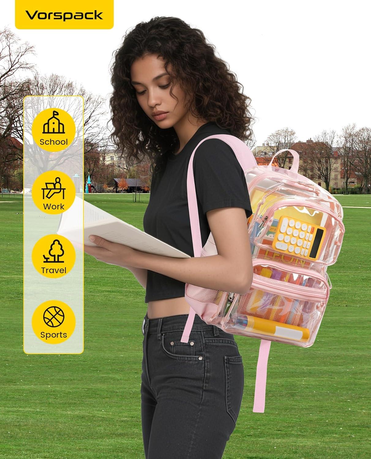 imageVorspack Clear Backpack for School Heavy Duty See Through Bookbag for Girls Boys Large Transparent Backpacks for Work Travel BlackPink