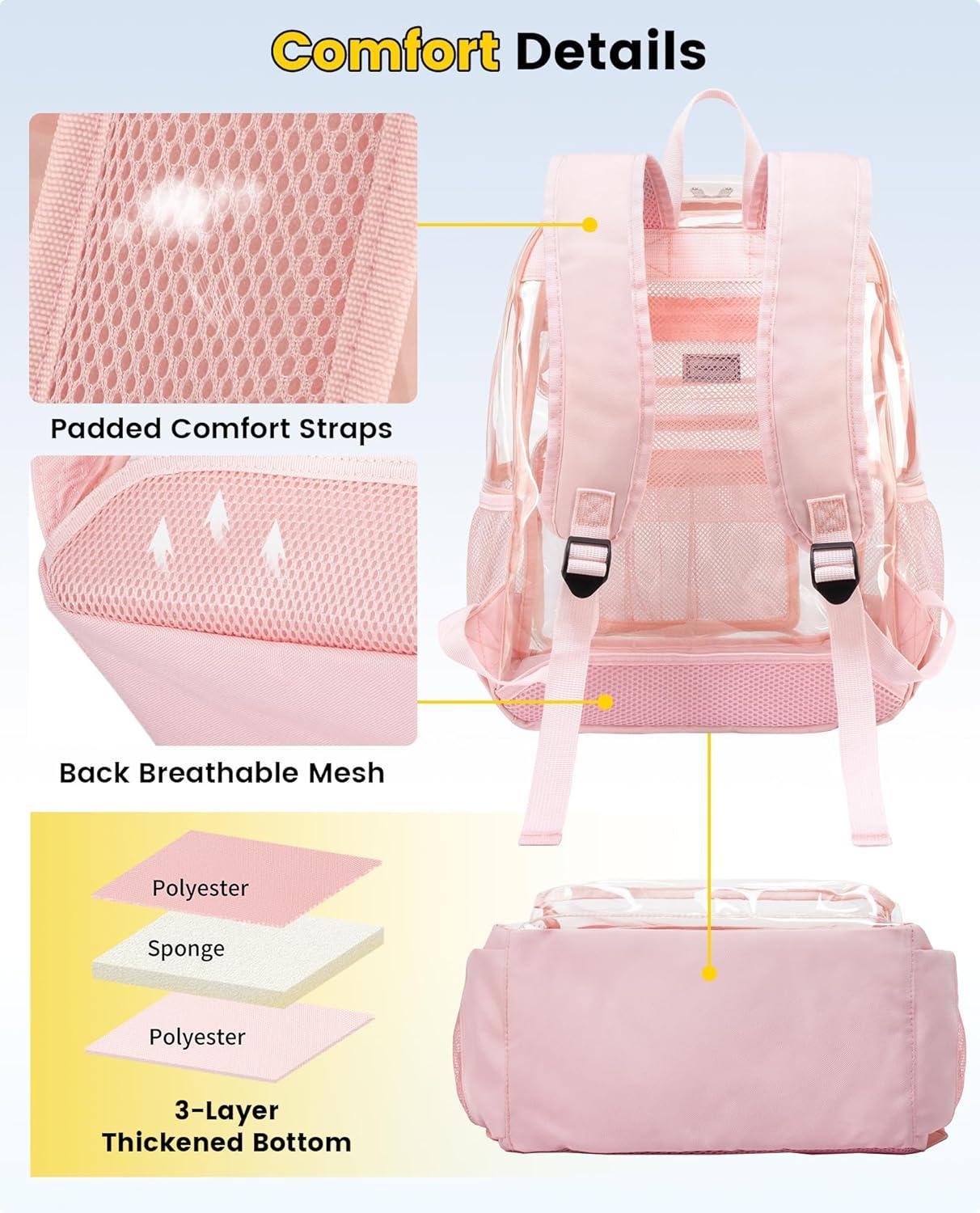 imageVorspack Clear Backpack for School Heavy Duty See Through Bookbag for Girls Boys Large Transparent Backpacks for Work Travel BlackPink