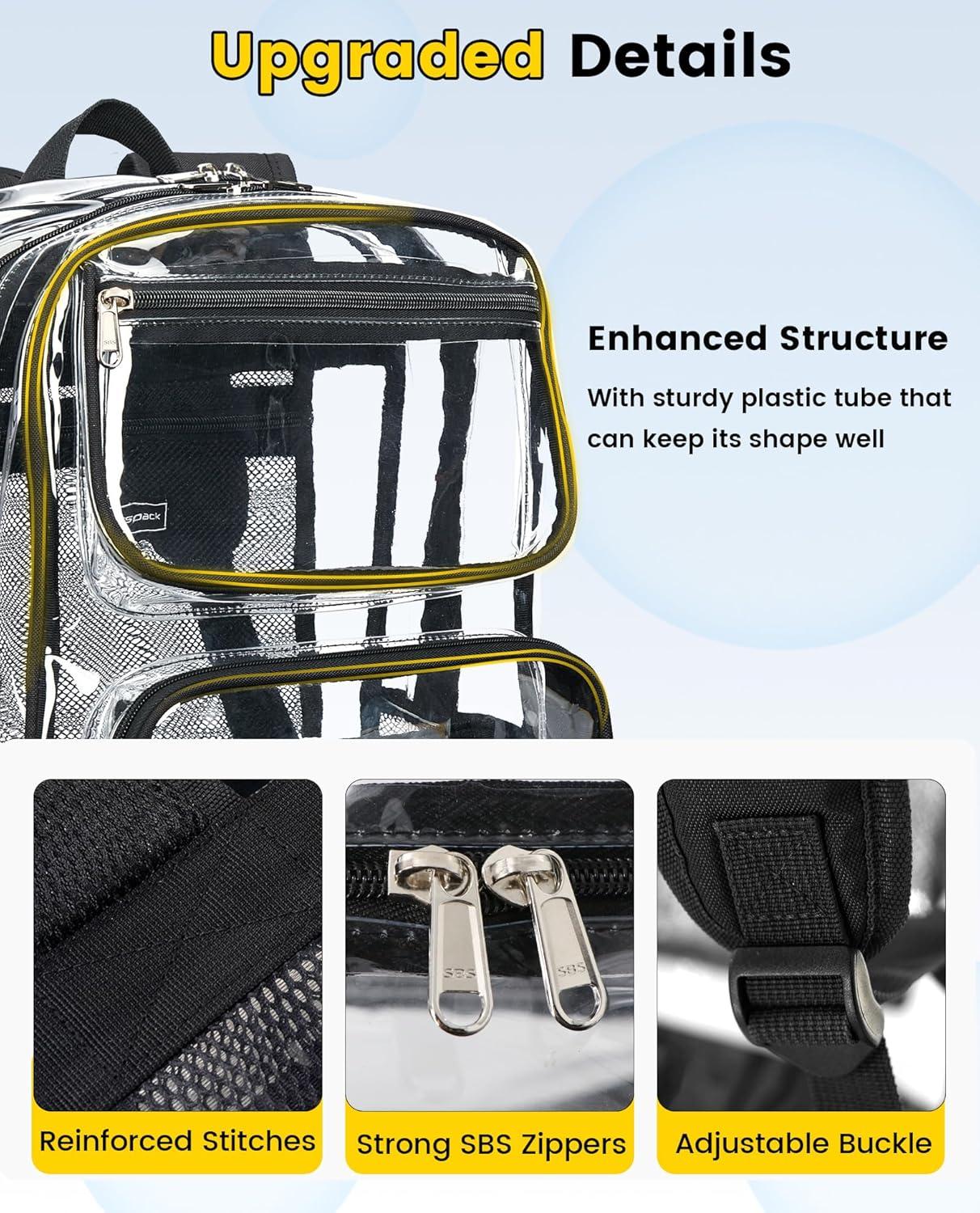 imageVorspack Heavy Duty Clear Backpack Large See Through Bookbag for Girls Boys Transparent Backpacks for School Work Travel BlackBlack