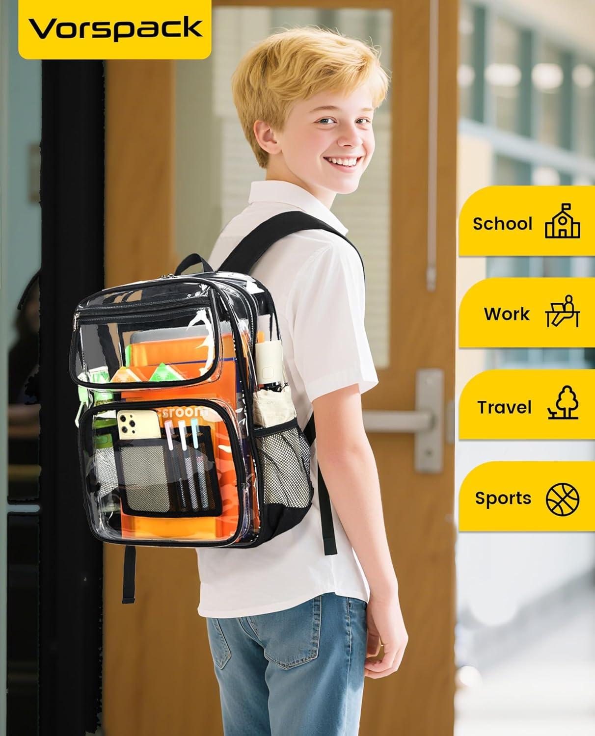 imageVorspack Heavy Duty Clear Backpack Large See Through Bookbag for Girls Boys Transparent Backpacks for School Work Travel BlackBlack