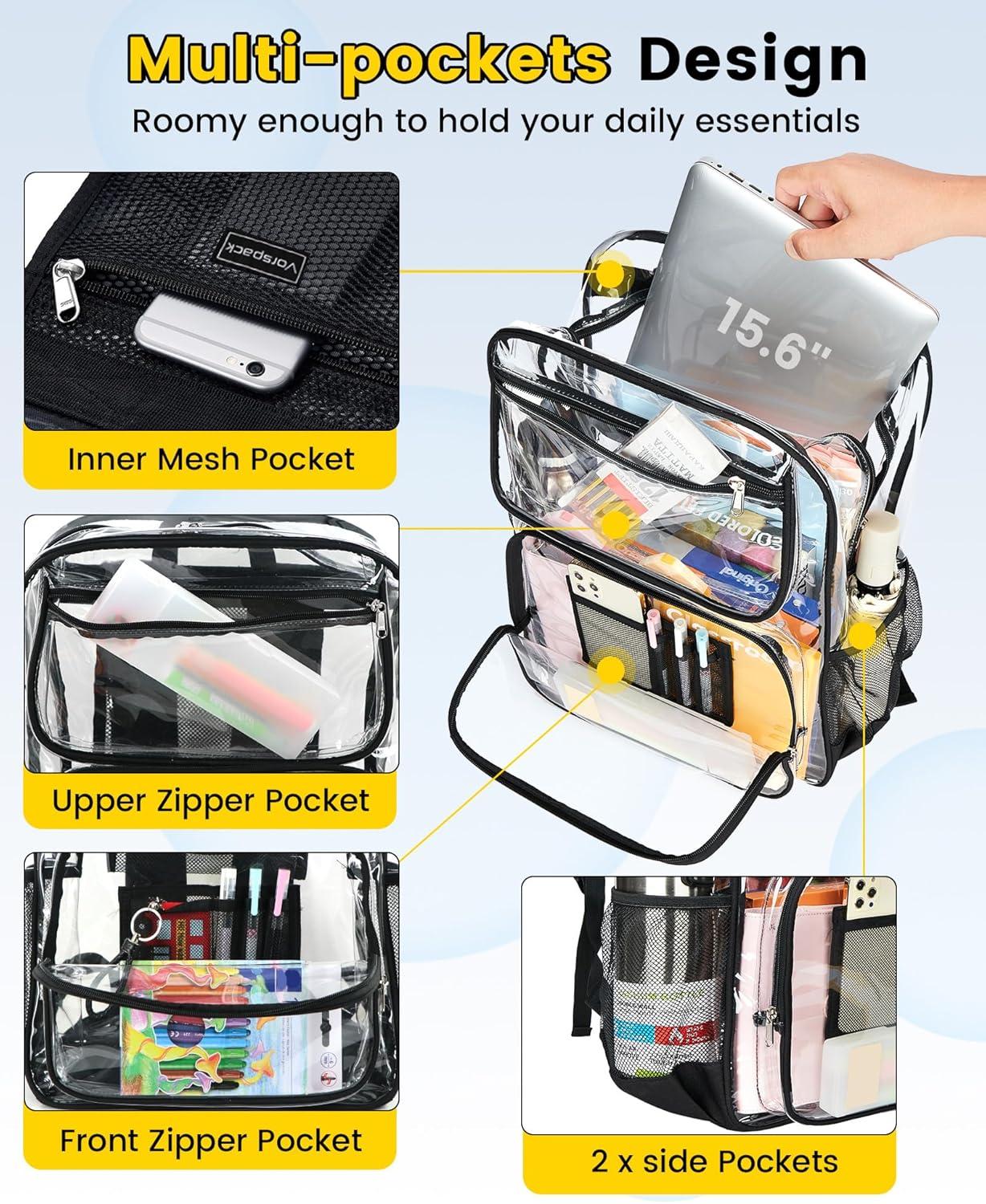 imageVorspack Heavy Duty Clear Backpack Large See Through Bookbag for Girls Boys Transparent Backpacks for School Work Travel BlackBlack