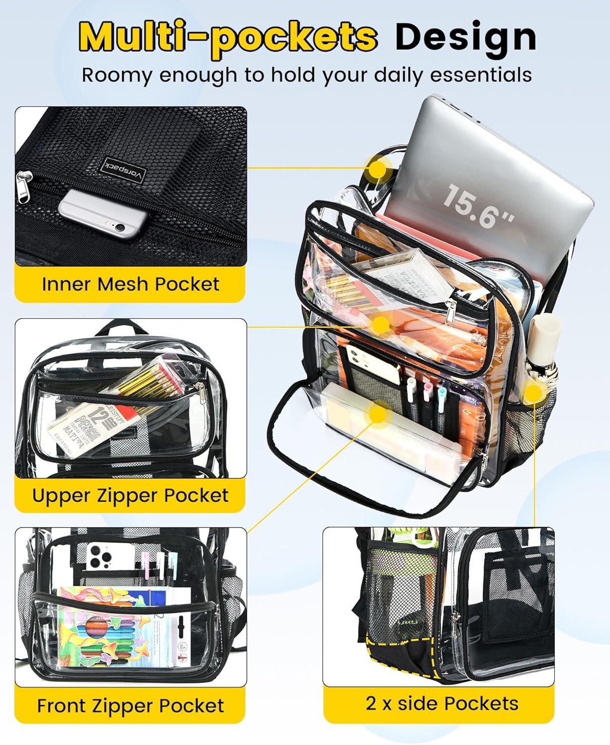 imageVorspack Heavy Duty Clear Backpack Large See Through Bookbag for Girls Boys Transparent Backpacks for School Work Travel BlackBlack