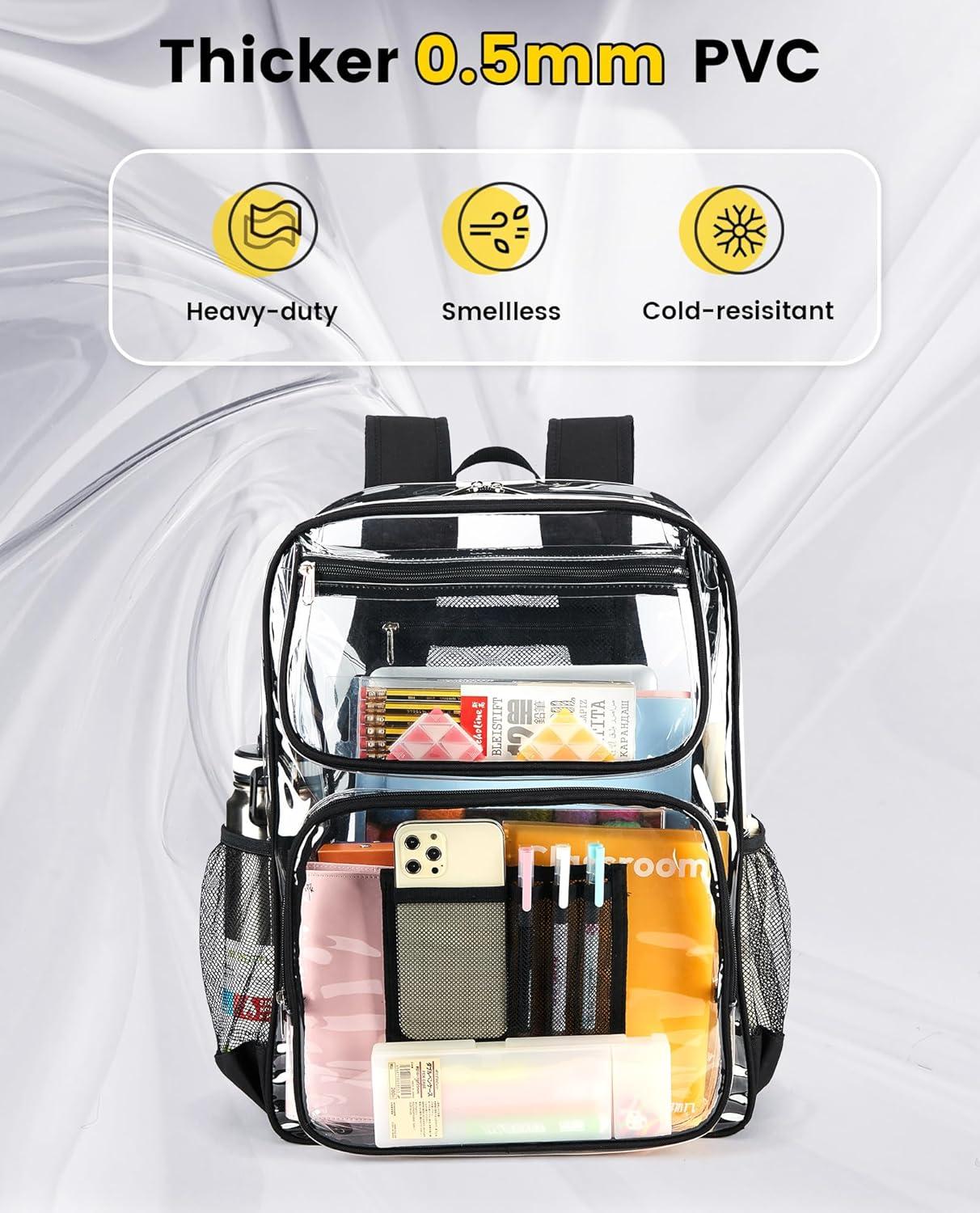 imageVorspack Heavy Duty Clear Backpack Large See Through Bookbag for Girls Boys Transparent Backpacks for School Work Travel BlackBlack