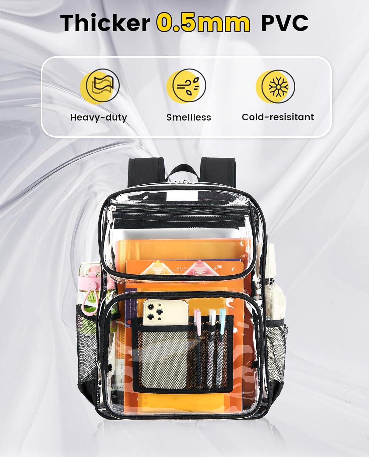 imageVorspack Heavy Duty Clear Backpack Large See Through Bookbag for Girls Boys Transparent Backpacks for School Work Travel BlackBlack