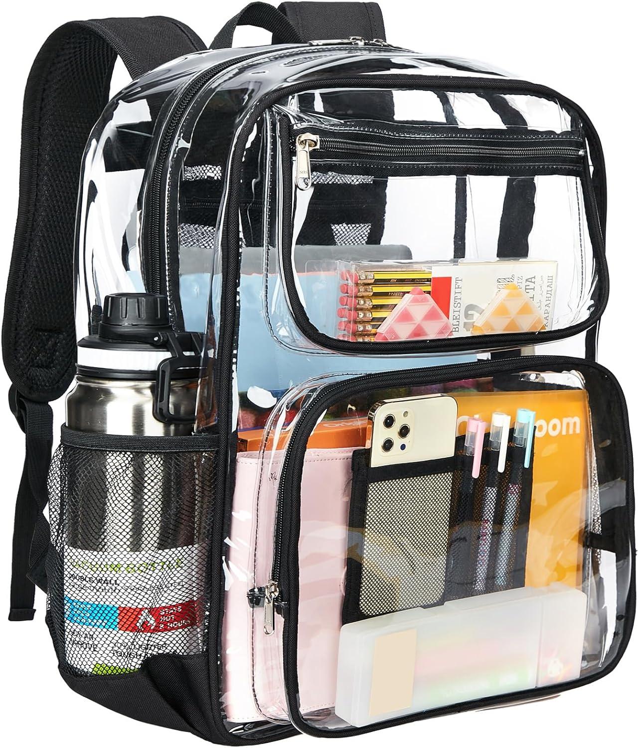 imageVorspack Heavy Duty Clear Backpack Large See Through Bookbag for Girls Boys Transparent Backpacks for School Work Travel BlackBlack
